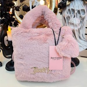 NEW Juicy Couture Pink Fluffy Faux Fur Crossbody Tote